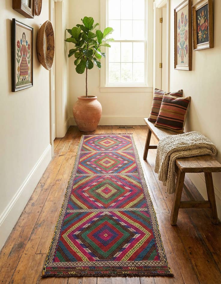 Detail image of  2' 2 x 8' 7  Hand Woven Kilim Fars Wool Runner Rug