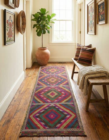 2' 2 x 8' 7 Hand Woven Kilim Fars Wool Runner Rug