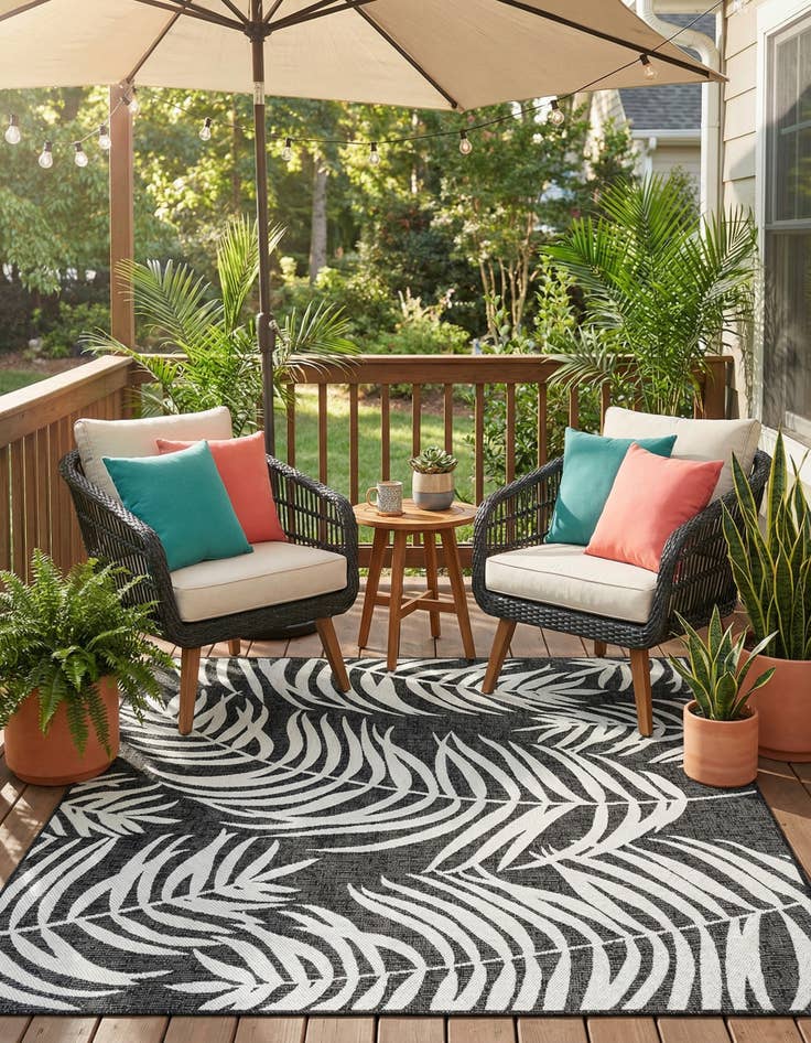 Detail image of 6' x 6'  Washable Botanical Indoor / Outdoor Square Rug