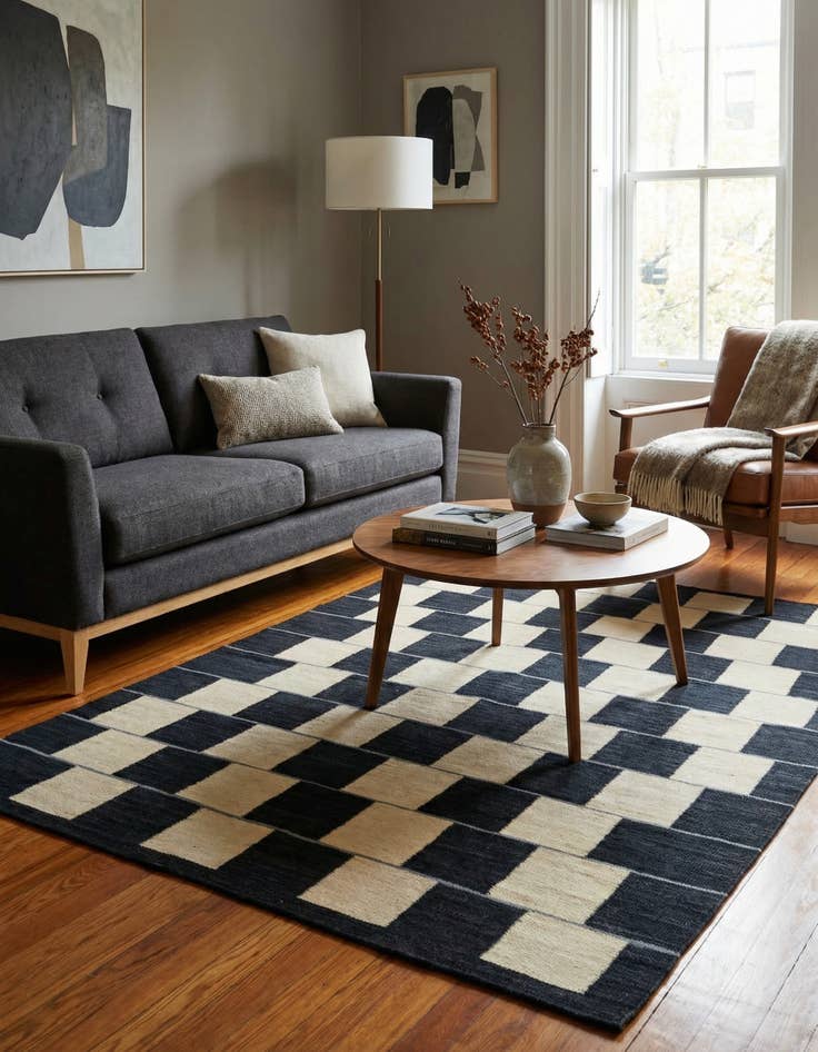 Detail image of 5' x 6' 5  Hand Woven Kilim Modern Wool Square Rug