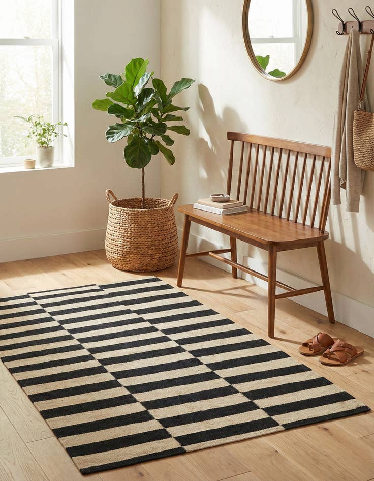 Detail image of 3' 4 x 4' 9  Hand Woven Kilim Modern Wool Rug