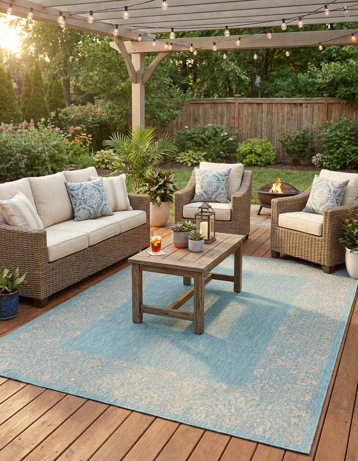 Detail image of 7' 10 x 11'  Washable Border Indoor / Outdoor Rug