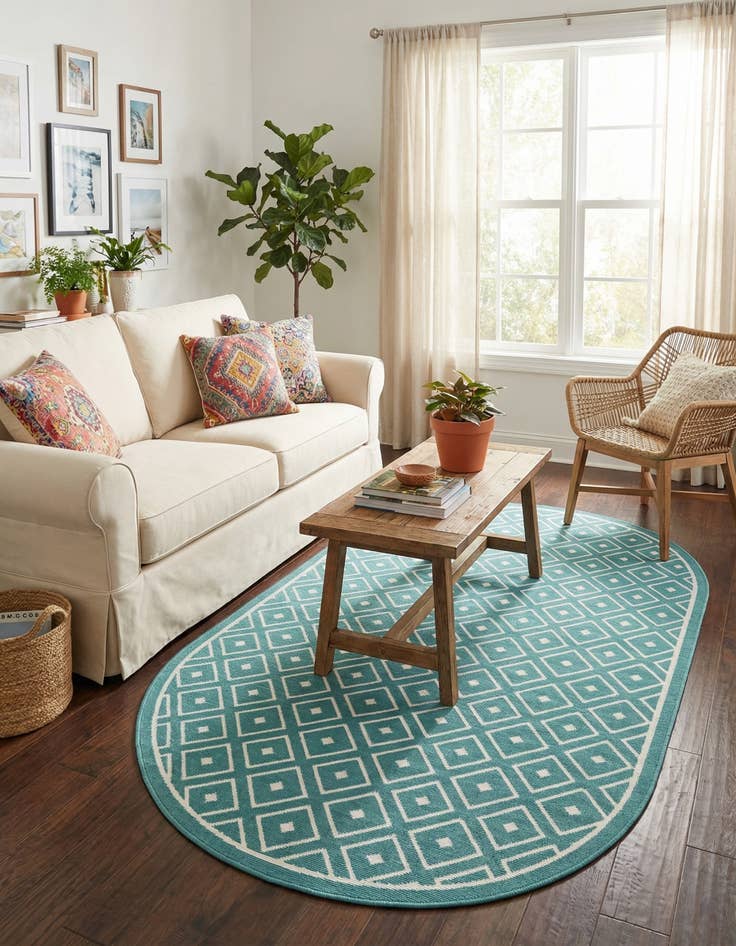 Detail image of 5' 3 x 8' Easy-Clean Trellis Indoor / Outdoor Oval Rug