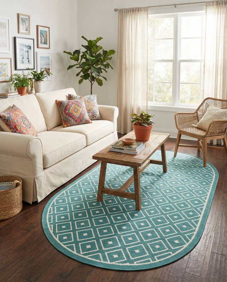Detail image of 5' 3 x 8' Easy-Clean Lattice Indoor / Outdoor Oval Rug