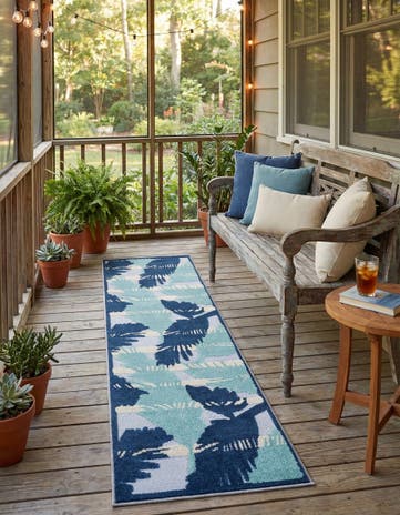 Gray Blue Easy-Clean Aruba Indoor / Outdoor Runner Rug