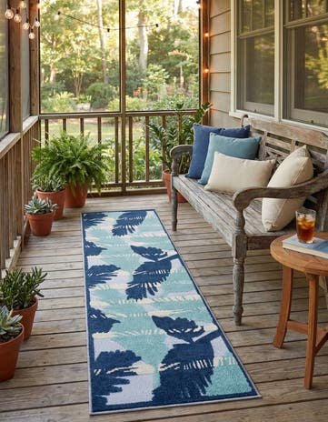 Gray Blue Easy-Clean Aruba Indoor / Outdoor Runner Rug