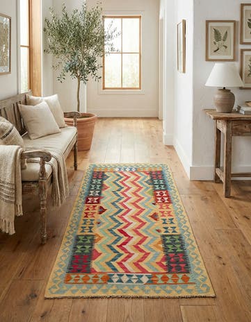 3' 8 x 6' 3 Hand Woven Kilim Maymana Wool Runner Rug