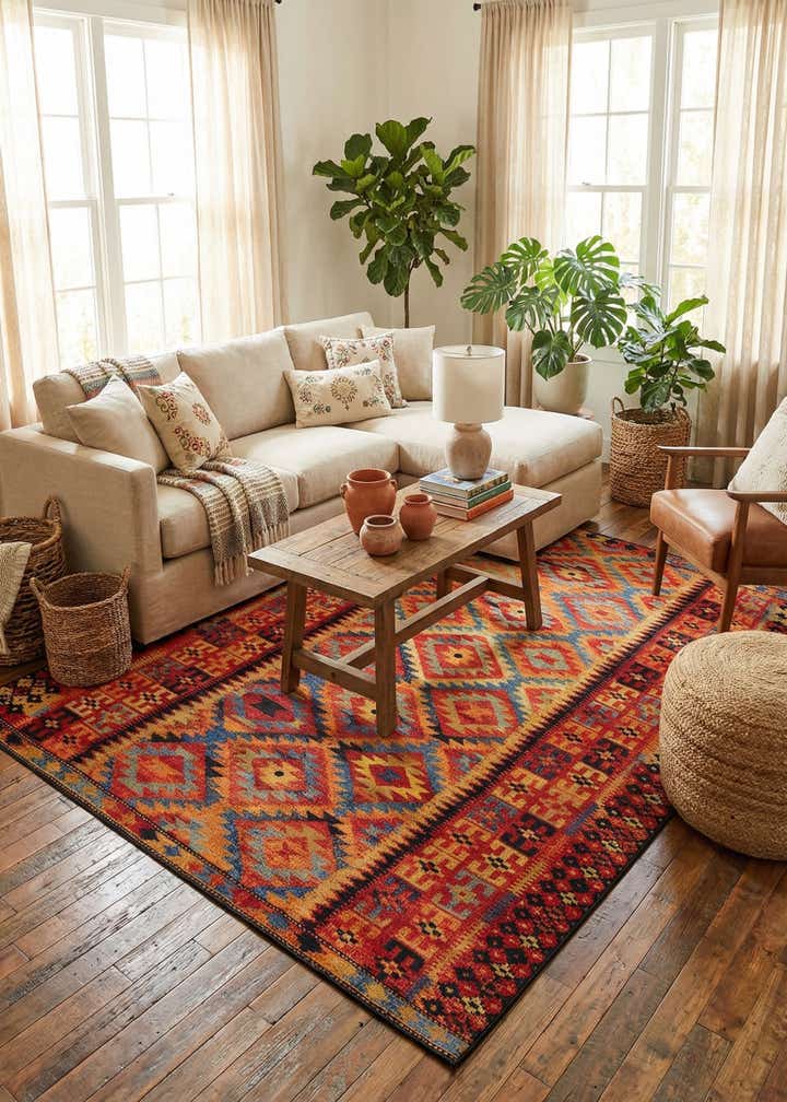 10' x 14' Easy-Clean Tribal Indoor / Outdoor Rug