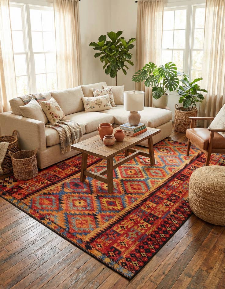 Detail image of 10' x 14'  Washable Tribal Indoor / Outdoor Rug