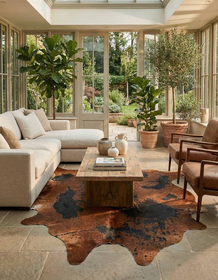 Detail image of 7' 1 x 7' 5 Cowhide Leather Square Rug