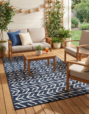 Navy Blue Easy-Clean Sabrina Soto Aston Indoor / Outdoor Rug