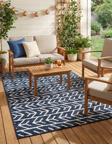 Navy Blue Easy-Clean Sabrina Soto Aston Indoor / Outdoor Rug