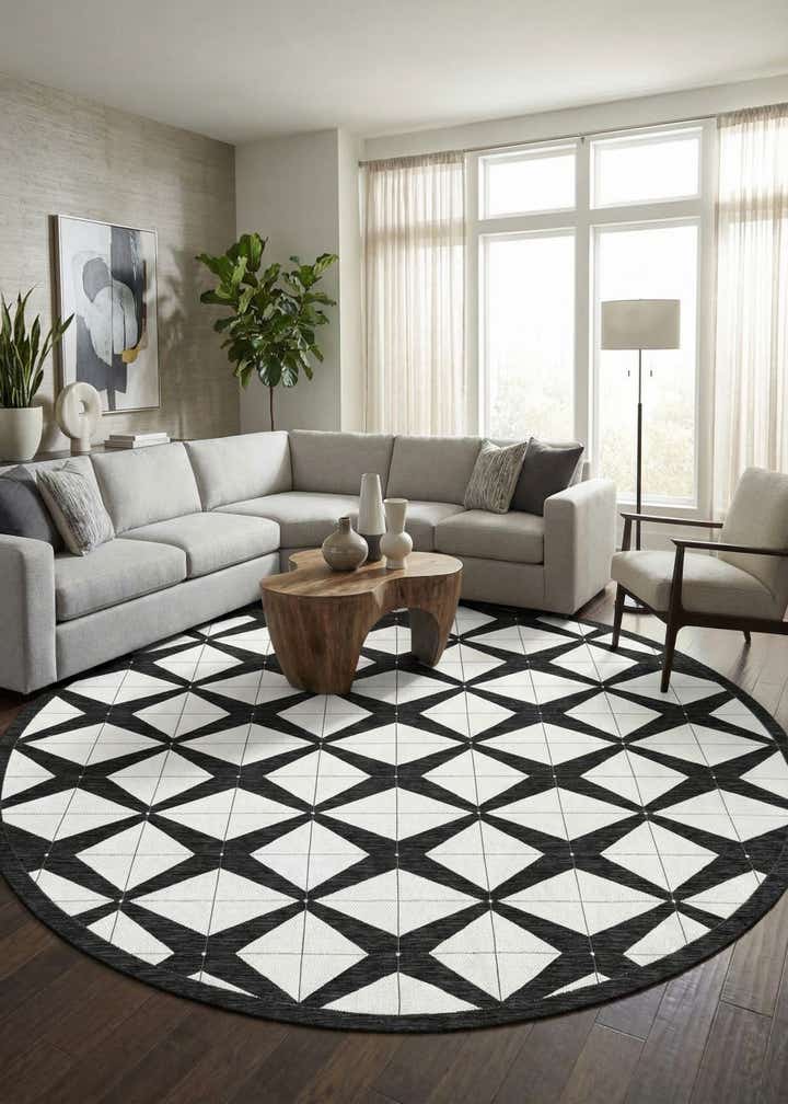 12' x 12' Easy-Clean Modern Indoor / Outdoor Round Rug