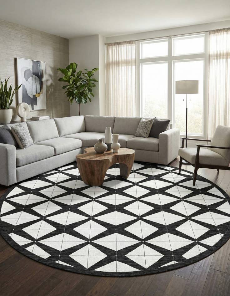 Detail image of 12' x 12'  Washable Modern Indoor / Outdoor Round Rug
