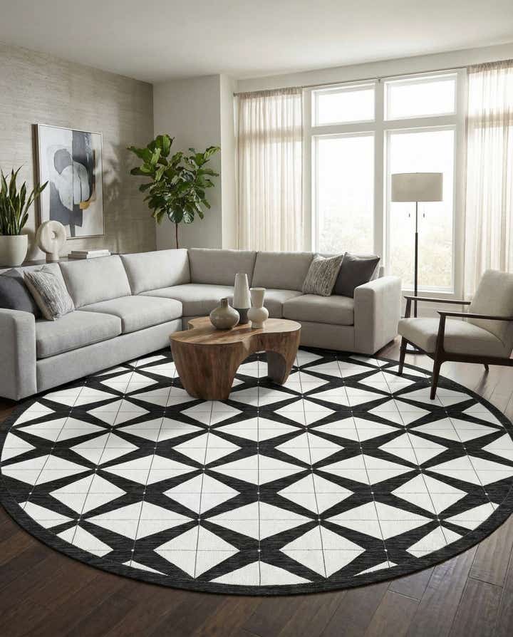 12' x 12' Easy-Clean Modern Indoor / Outdoor Round Rug