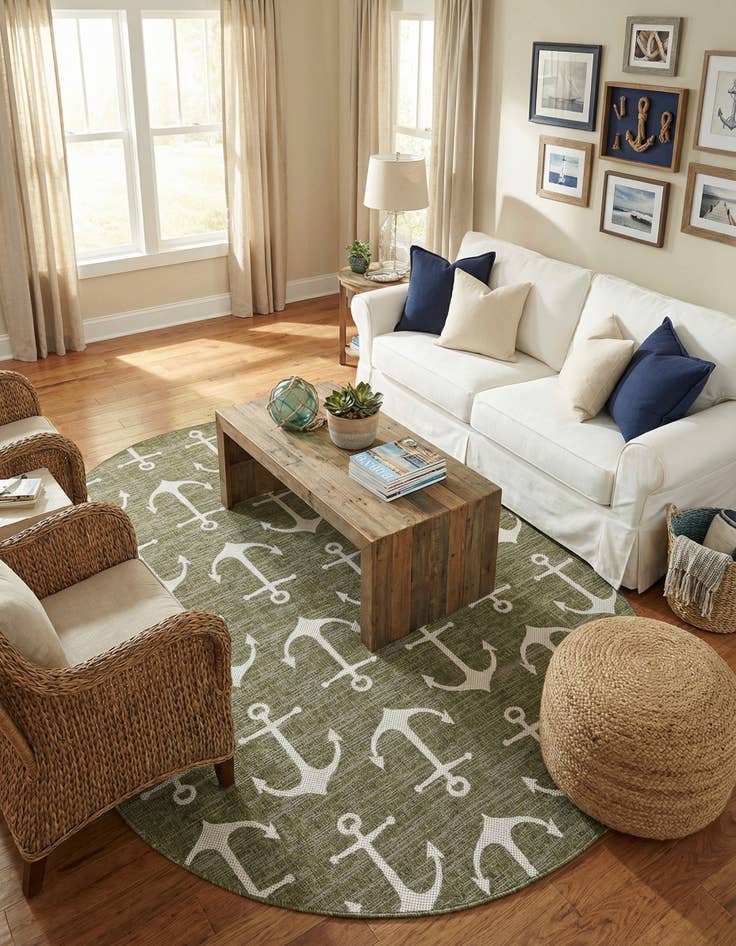 Detail image of 7' 10 x 10'  Washable Coastal Indoor / Outdoor Oval Rug