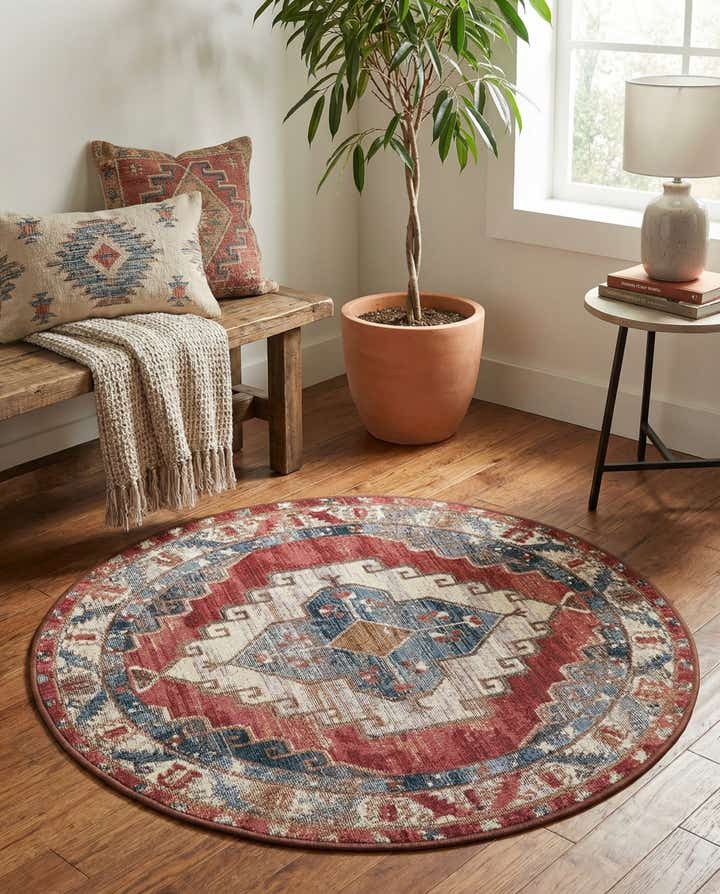 3' x 3' Easy-Clean Traditional Indoor / Outdoor Round Rug