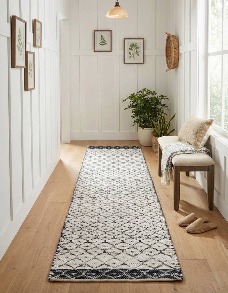 Detail image of  2' 7 x 10'  Hand Woven Chindi Trellis Runner Rug