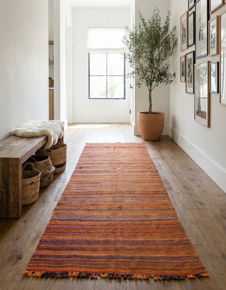 Detail image of  3' 9 x 11'  Hand Woven Kilim Modern Wool Runner Rug