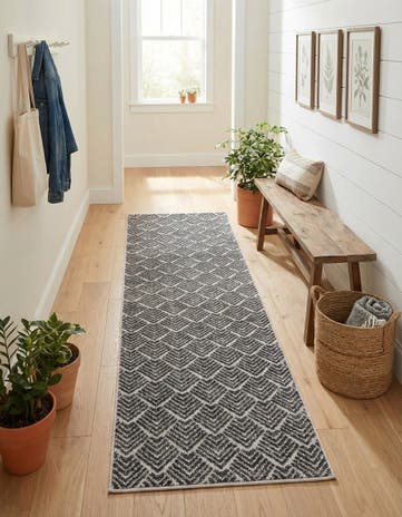 Charcoal Ivory Eco Trellis Runner Rug