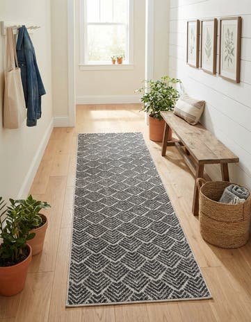 Charcoal Ivory Eco Trellis Runner Rug