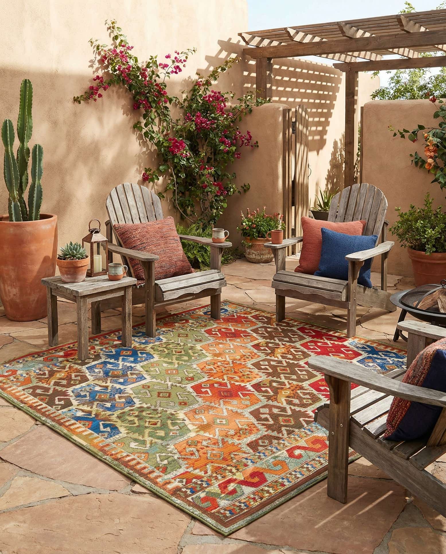 7' 10 x 7' 10 Easy-Clean Southwestern Indoor / Outdoor Square Rug