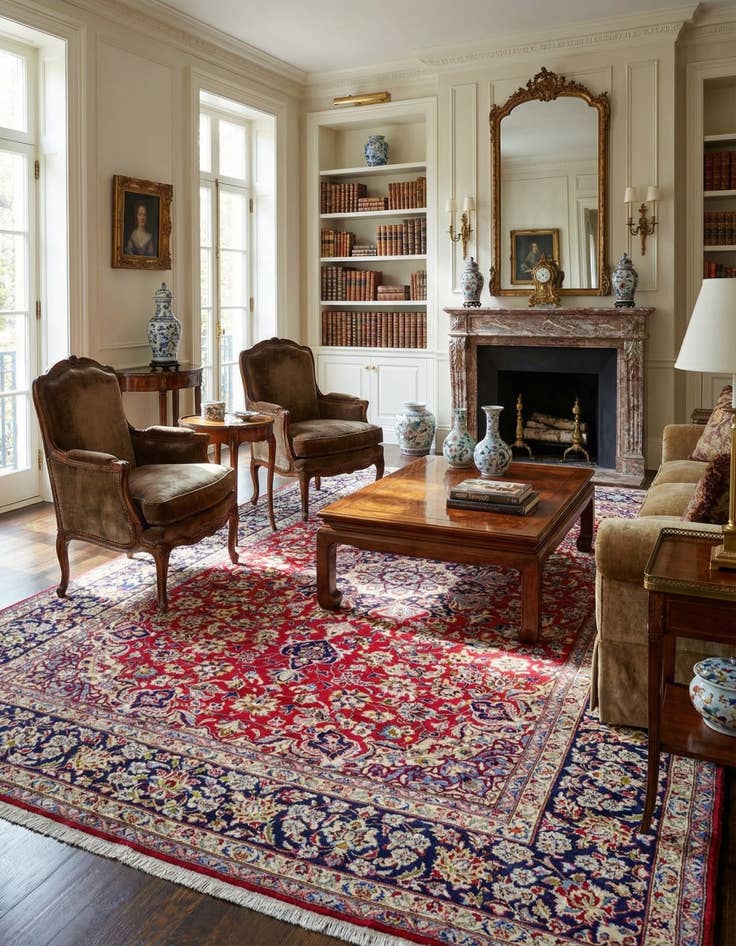 Detail image of 9' 8 x 13' 4  Hand Knotted Isfahan Persian Wool Rug