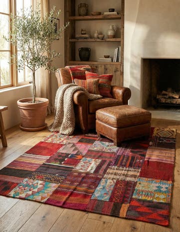 5' 1 x 6' 8 Hand Woven Kilim Patchwork Wool Rug