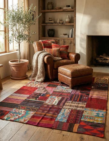 5' 1 x 6' 8 Hand Woven Kilim Patchwork Wool Rug