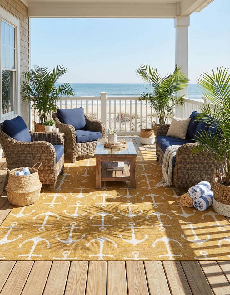 Detail image of 10' x 14'  Washable Coastal Indoor / Outdoor Rug