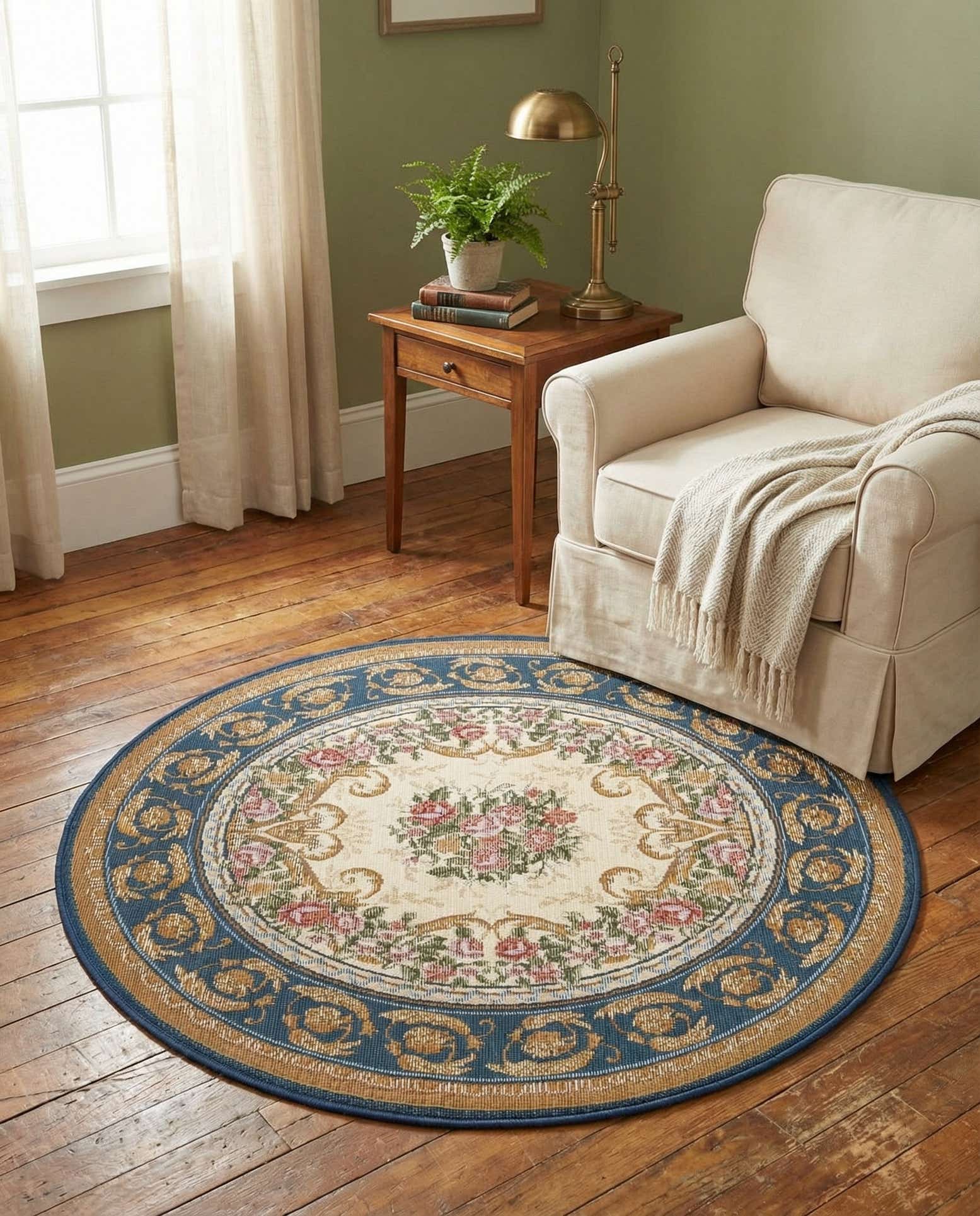 3' x 3' Easy-Clean Traditional Indoor / Outdoor Round Rug