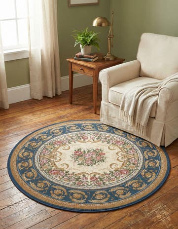 3' x 3' Easy-Clean Traditional Indoor / Outdoor Round Rug