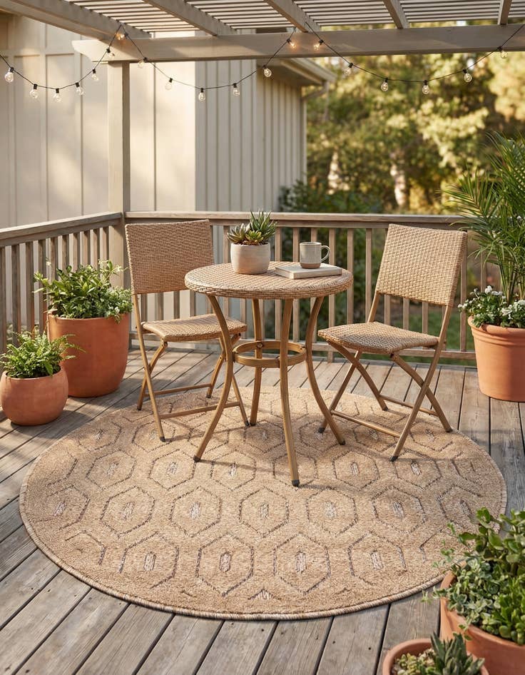 Detail image of  3' x 3'  Washable Trellis Textured Indoor / Outdoor Round Rug
