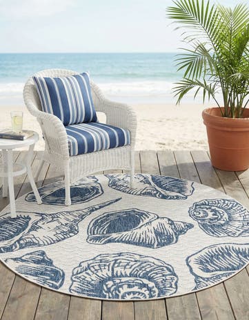 6' x 6' Easy-Clean Coastal Indoor / Outdoor Round Rug