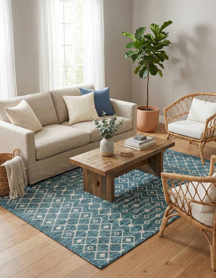 Detail image of 5' 3 x 8' Easy-Clean Lattice Indoor / Outdoor Rug