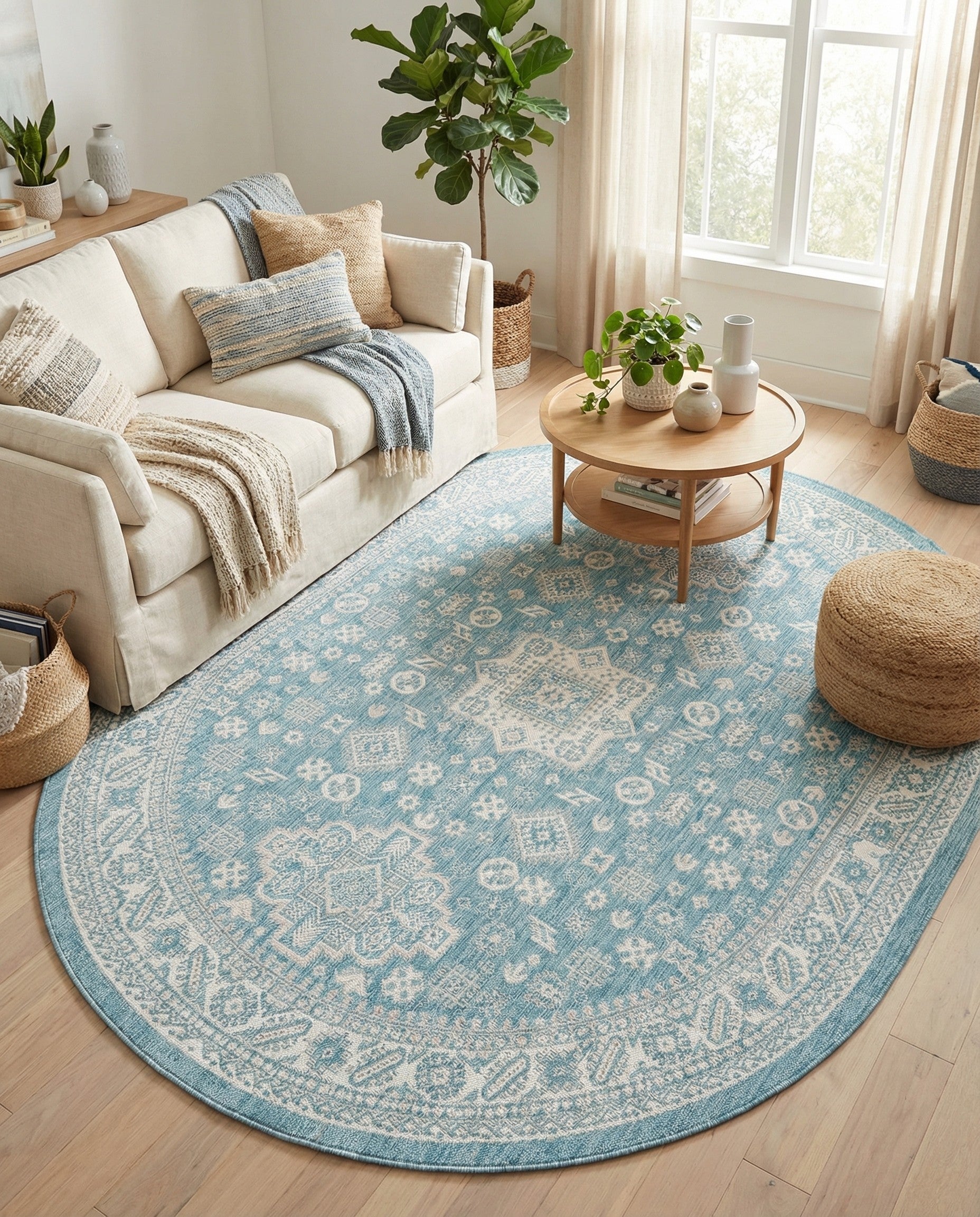 7' 10 x 10' Easy-Clean Aztec Indoor / Outdoor Oval Rug