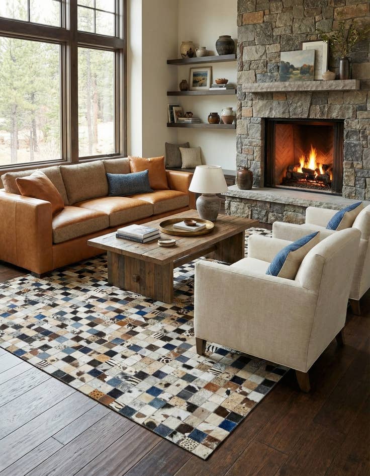 Detail image of  5' 1 x 8' Cowhide Leather Rug