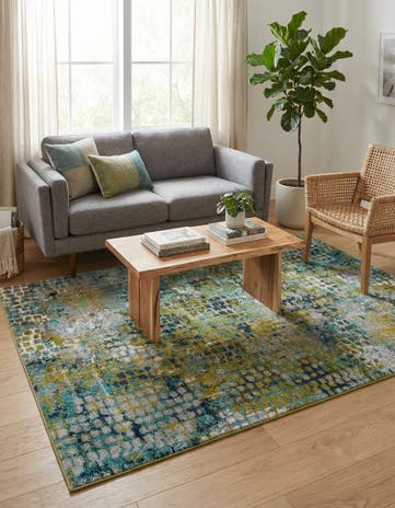 Blue Green Washable Theia Rug