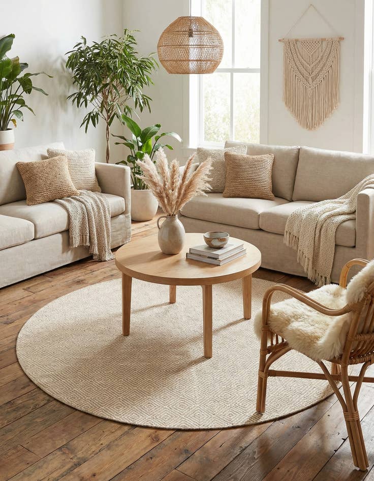 Detail image of  6' 1 x 6' 1  Hand Woven Geo Trellis Flatweave Round Rug