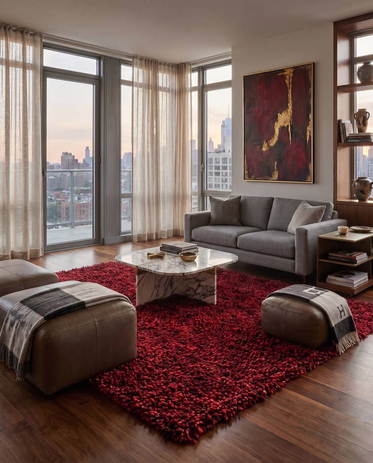 Vue détaillée : 160cm x 210cm Noué main Two-Tone Shag Tapis
