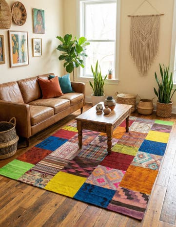 5' 6 x 7' 7 Hand Woven Kilim Patchwork Wool Rug