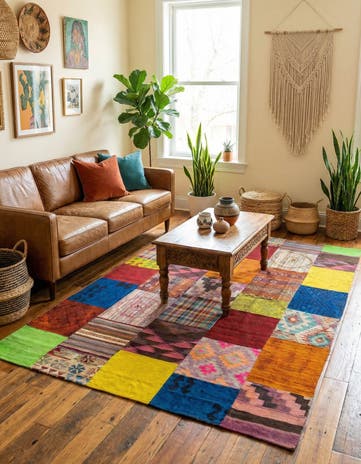5' 6 x 7' 7 Hand Woven Kilim Patchwork Wool Rug