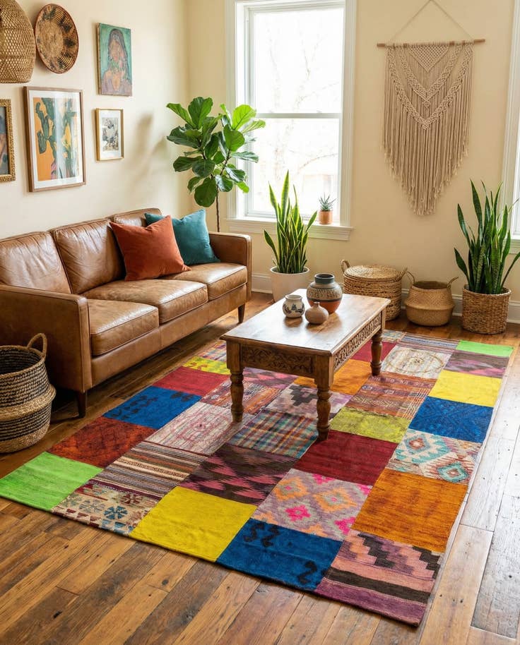 Detail image of 5' 6 x 7' 7 Hand Woven Kilim Patchwork Wool Rug