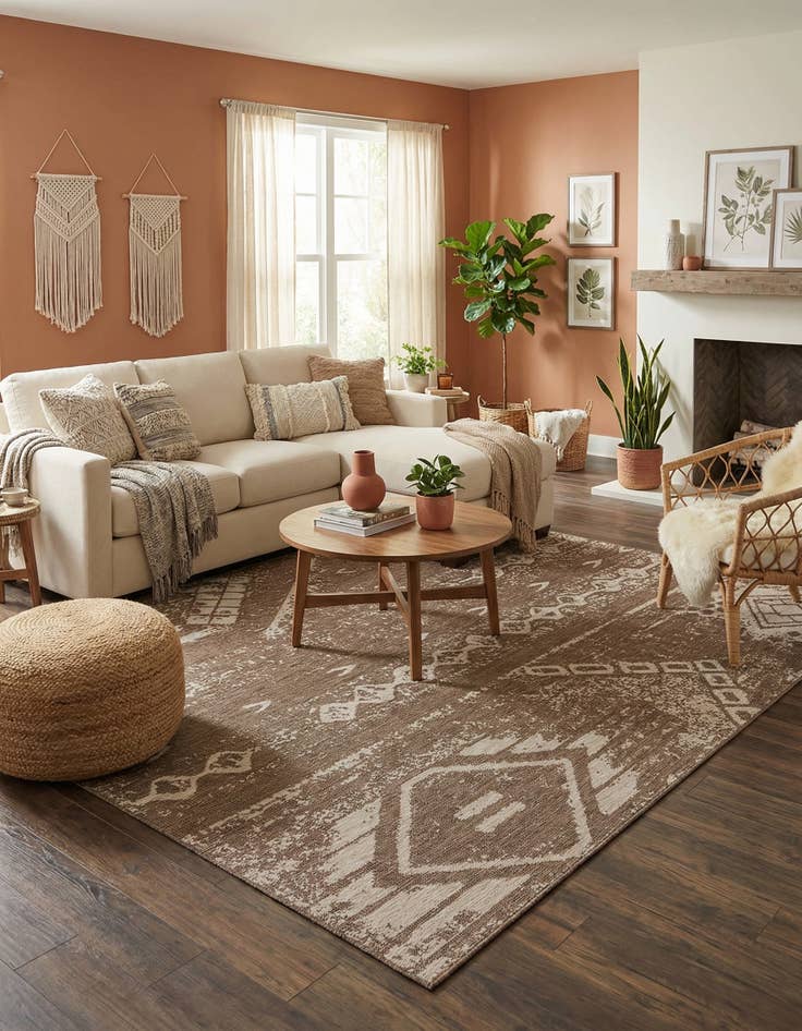 Detail image of  10' x 13'  Washable Bohemian Indoor / Outdoor Rug