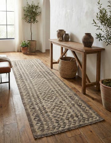 2' 11 x 9' 9 Hand Woven Kilim Maymana Wool Runner Rug