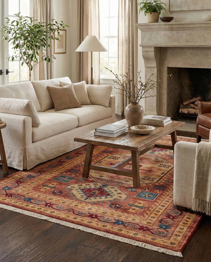 Detail image of 5' 1 x 7' 1 Hand Knotted Ziegler Wool Rug