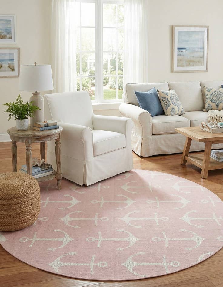 Detail image of 7' 10 x 7' 10  Washable Coastal Indoor / Outdoor Round Rug