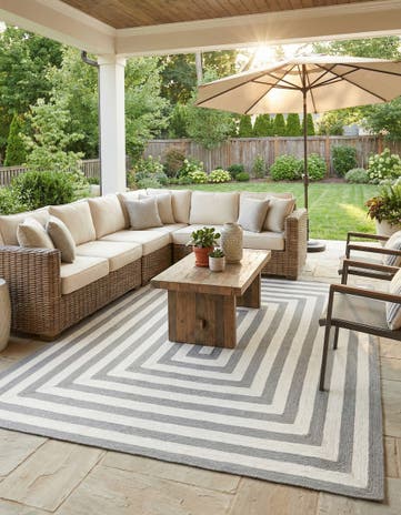 Gray and White Easy-Clean Eco Verse Washable Indoor / Outdoor Rug