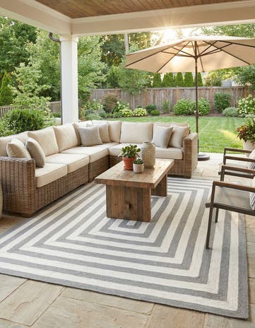 Gray and White Easy-Clean Eco Verse Washable Indoor / Outdoor Rug