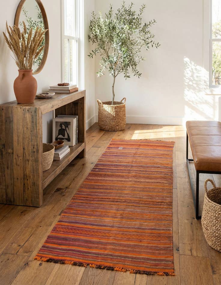 Detail image of  3' 9 x 11'  Hand Woven Kilim Modern Wool Runner Rug